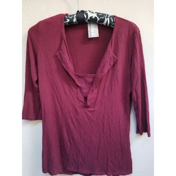 Dolan Left Coast Collection Womens Small Stretch 3/4 Sleeve Tee Shirt Burgundy - Picture 1 of 8